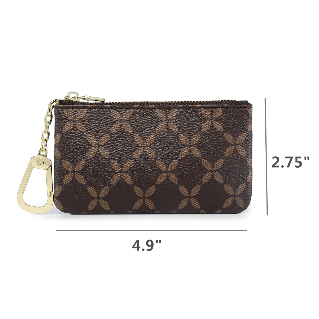 Rauder Luxury Zip Key Chain Pouch | Mini Coin Purse Wallet Card Holder with Clasp | for Men Women - Coated Canvas (Brown)