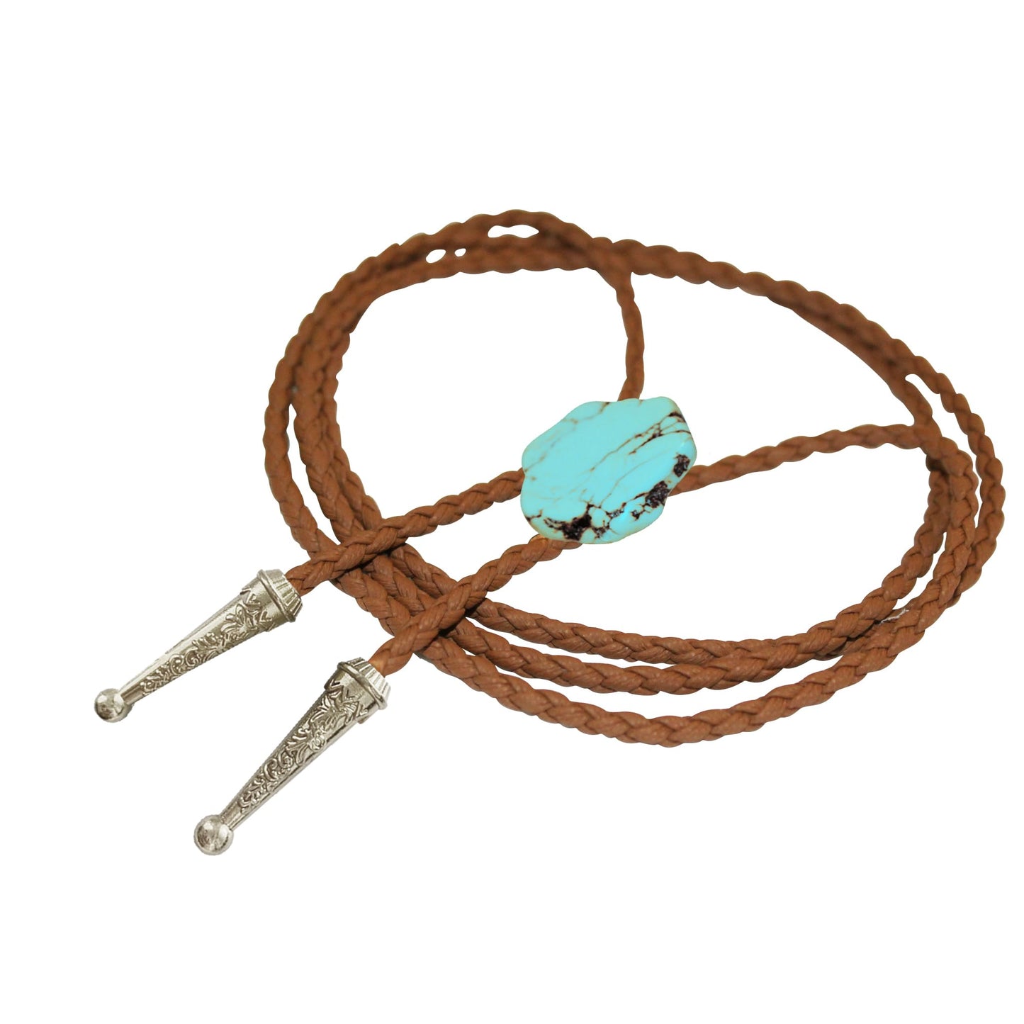 Daisy Del Sol Bolo Tie Turquoise Stone Braided Vegan Faux Leather Silver Tips Handmade Necklace Adjustable Western Jewelry