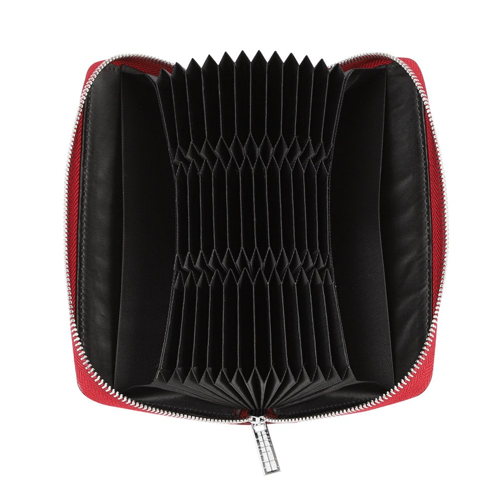Cynure Women 36 Slots RFID Blocking Card Holder Large Long Leather Zipper Organizer Accordion Wallet,Dark Red