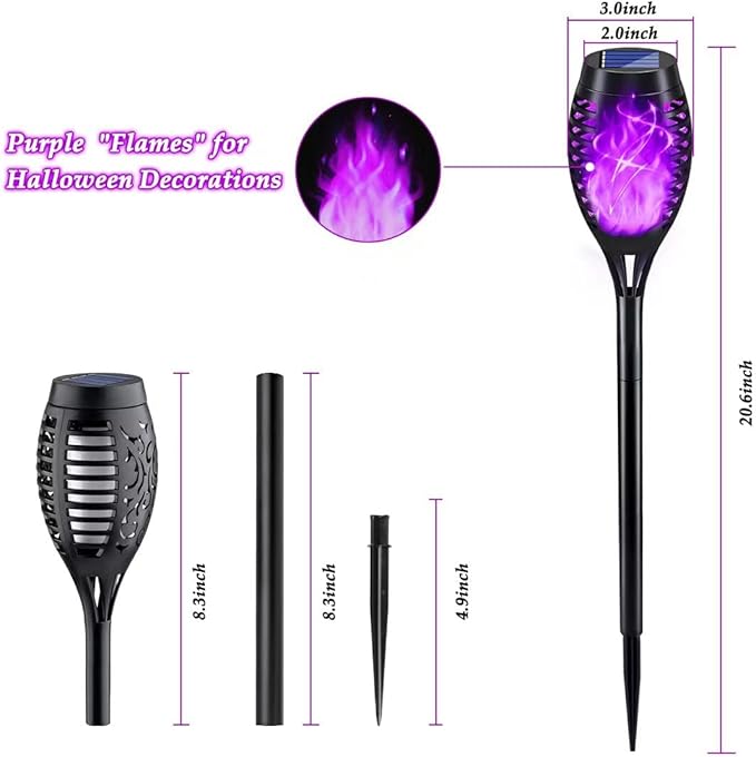 KYEKIO 16Pack Purple Halloween Yard Decorations Outside, Solar Powered Outdoor Lights with Flickering Flame for Outside Halloween Decorations, Solar Garden Lights Outdoor Waterproof for Patio Decor