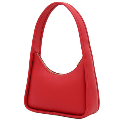 FashionPuzzle Small Minimalist Shoulder Bag for Women, Faux Leather Underarm Purse, Chic Top Handle Handbag for Everyday (Red)