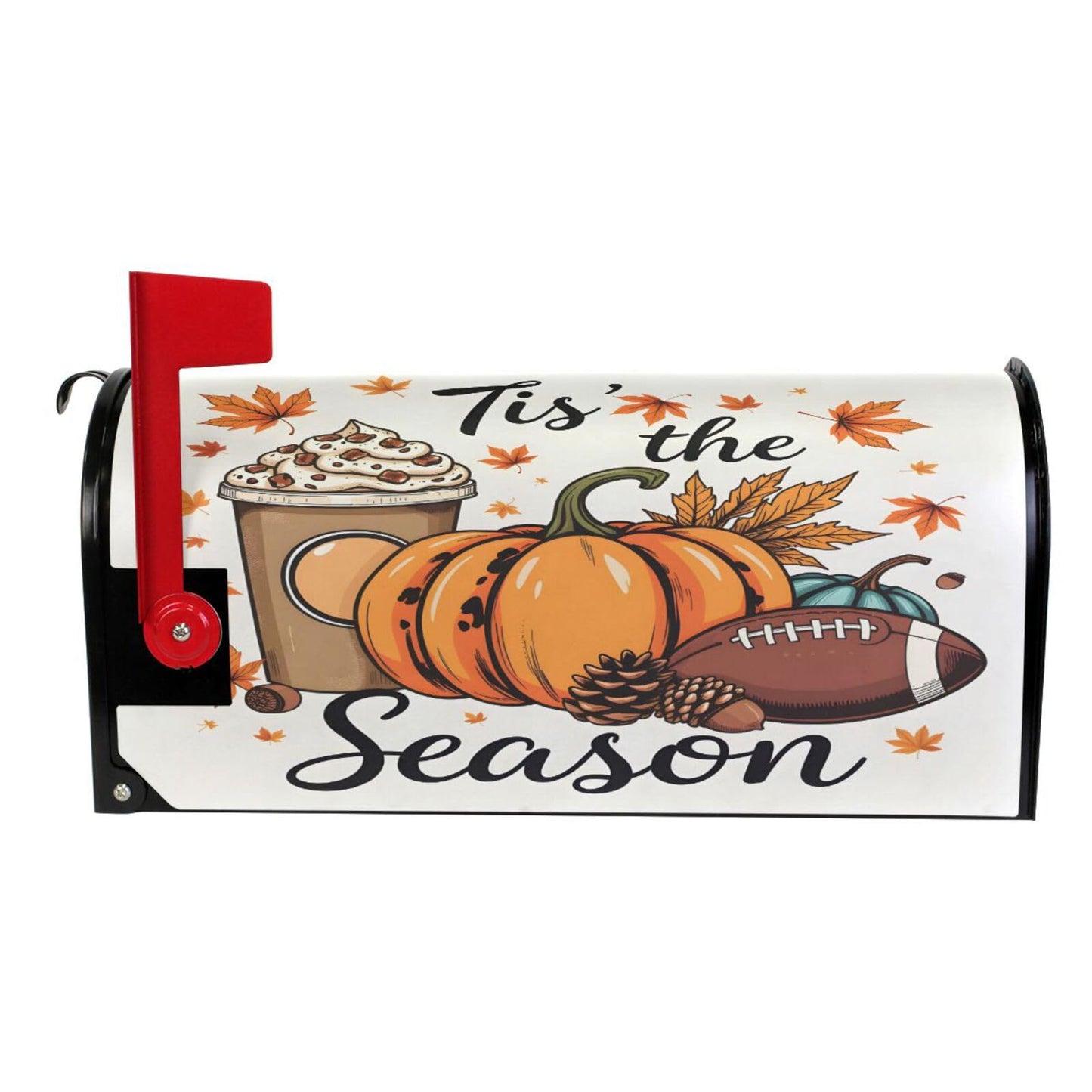 Fall Autumn Maple Leaf Pumpkin Football Magnetic Mailbox Cover MailWraps Garden Yard Home Decor for Outside Standard Size-18"x 20.8"