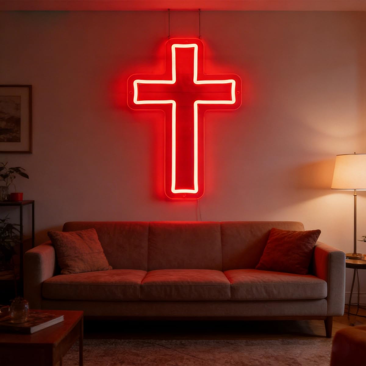 Jesus Cross Neon Sign Red Led Cross Lights Wall Decor Art Lamp Light-Upside Down Light Up Sign for Home Bedroom Christian Religious Room Easter Christmas