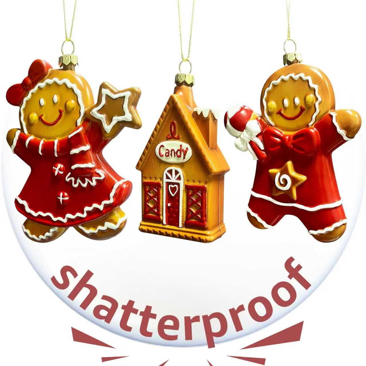 IGERI 3pcs Gingerbread Christmas Tree Ornaments Set 2025 House Shatterproof Ornament 3D Decorations Indoor Unique Decor Gifts for Grandkids