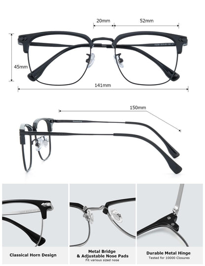 ZanyLen Blue Blocker Glasses for Men Metal Browline Computer Gaming Glasses With Blue Ray Filter (Gunmetal/Black TR90 Eyeglasses)