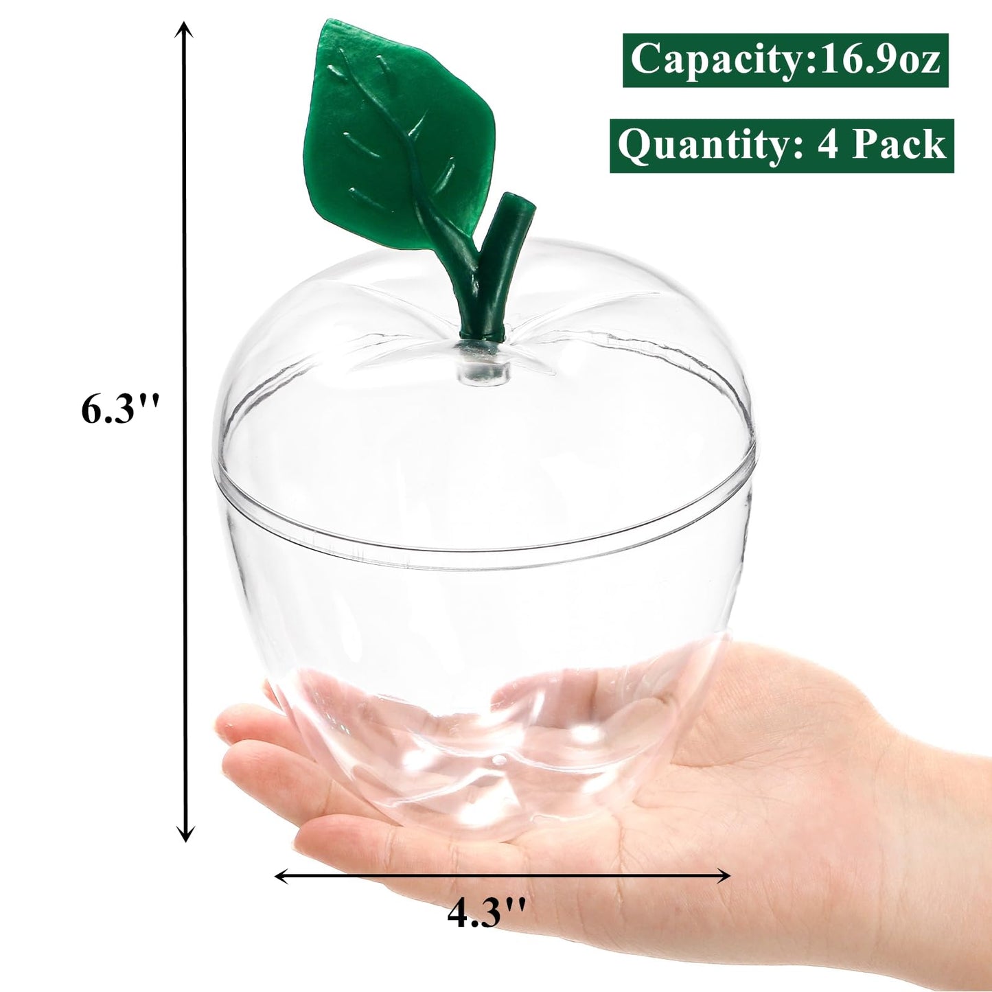 Cididu 4 Pcs Plastic Apple Container, Large Clear Candy Jar with Lid for Teacher Appreciation, Apple Shaped Candy Toy Filling Jars Decor Boxes for Back To School Christmas New Year Gift Snow Party