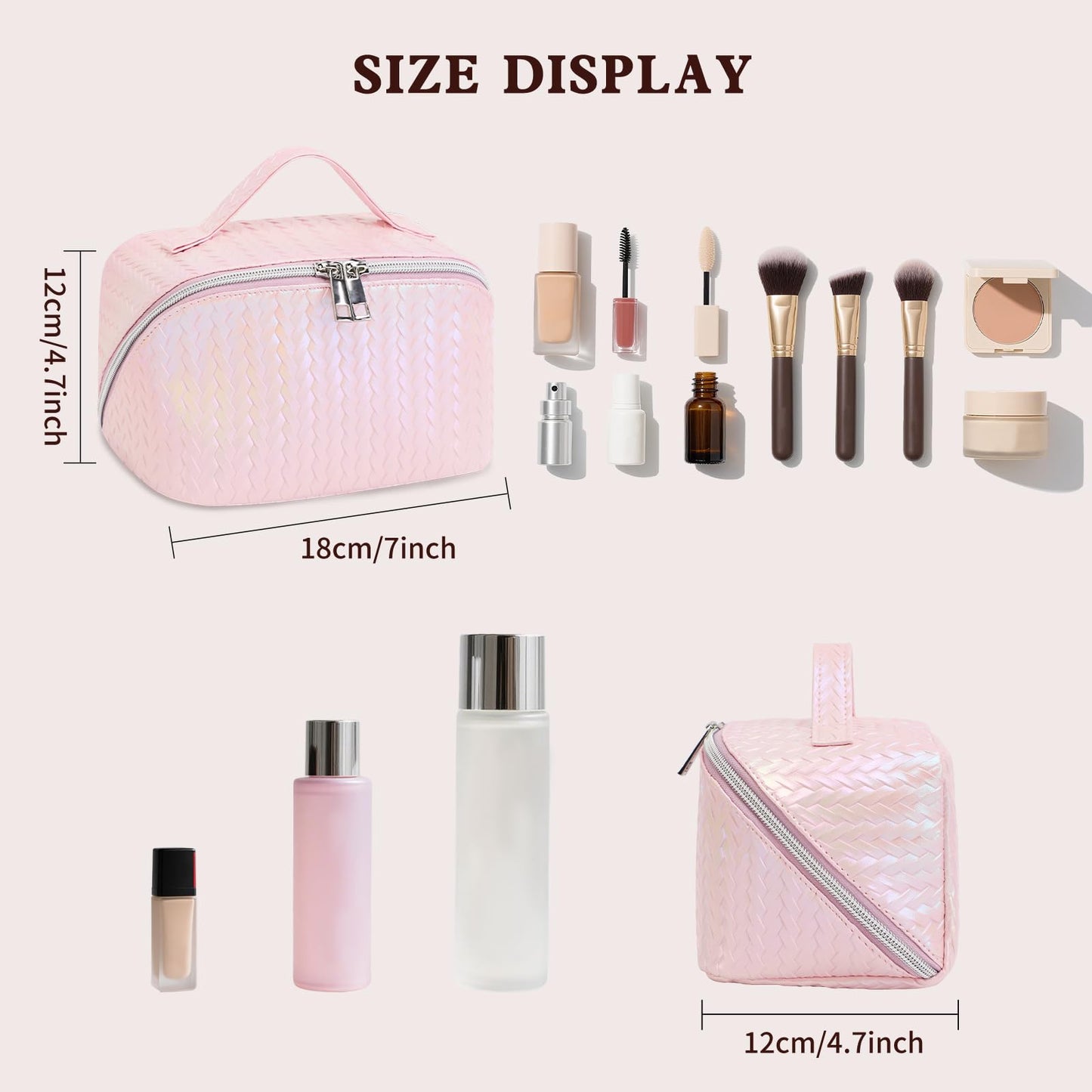 TINYAT Travel Makeup Bag for Women Open Flat Cosmetic Bags Leather Toiletry Bag Waterproof Pouch Travel Essentials Organizer