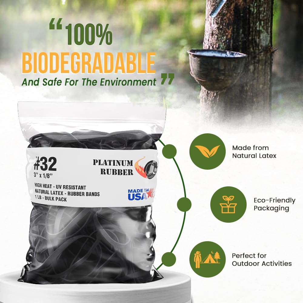 Black High Heat UV Resistant #32 Platinum Rubber Crepe Band (3" x 1/8") Premium Angler Rubberbands (32-1/4lb)