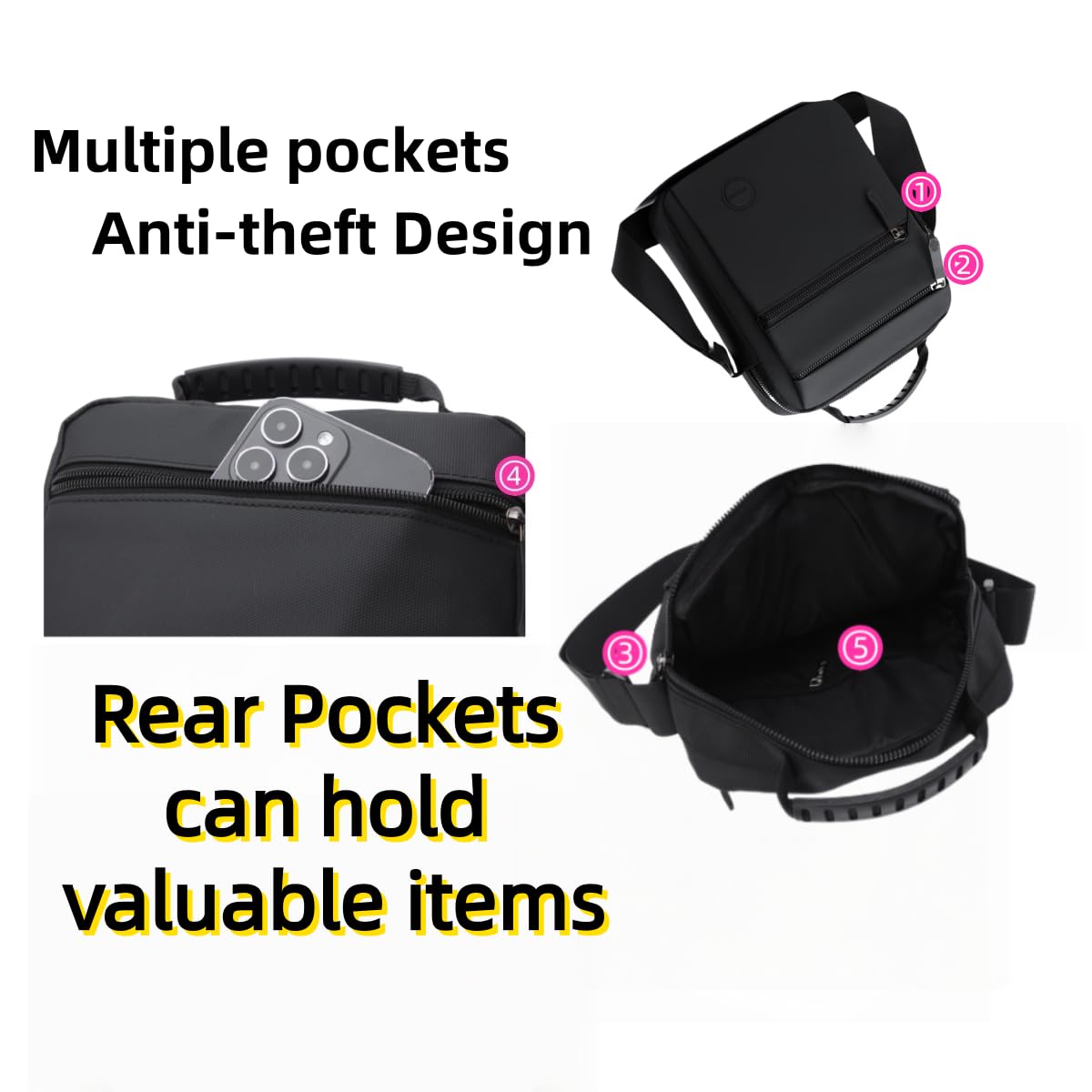 Yowenthra Small Messenger Bag for Men Women,Anti Theft Crossbody Shoulder Bag for Men Adjustable Strap Water Resistant (Black)
