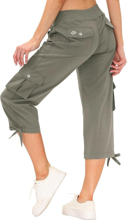 Womens Capris with Pockets - Lightweight Casual Cargo Pants for Hiking | Loose Fit, Dressy Style
