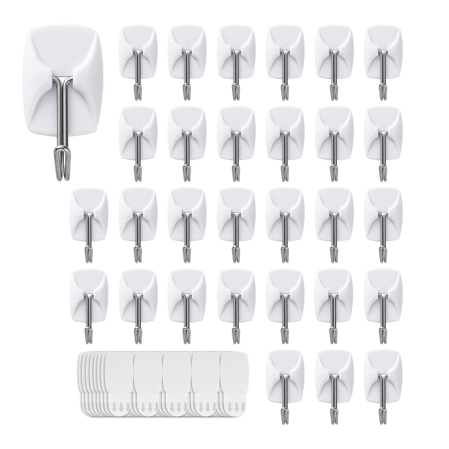 MOVELYST 32 Small Hooks+40 Removable Strips, White Wire Hanger Hooks, Heavy Duty with Adhesive Strips, Damage-Free Utility Hooks, No Tools Wall Hook for Hanging, Value Pack