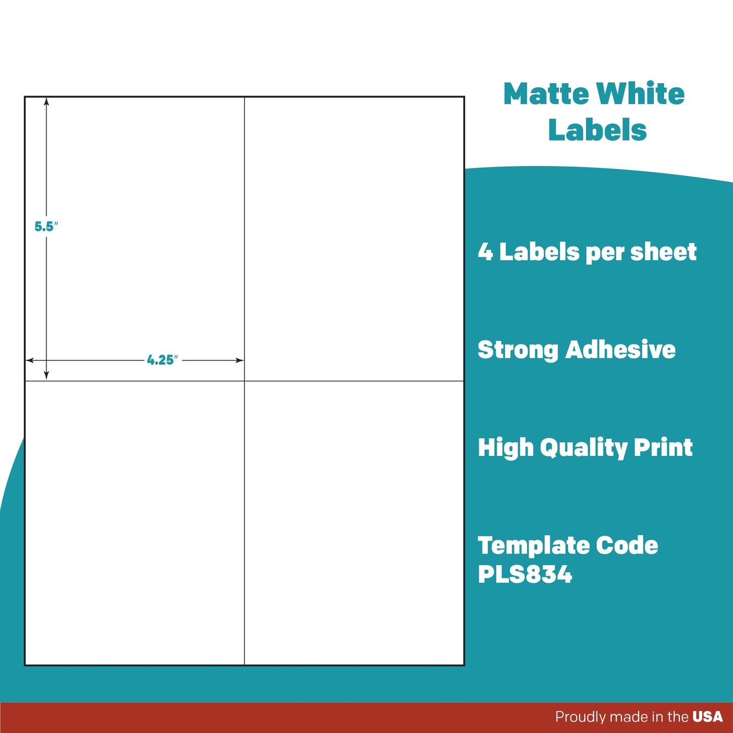 Premium Label Supply White Sticker Shipping Labels – 4.25" x 5.5" – Laser/Inkjet Compatible – (4 per Sheet), 25 Sheets – 100 Total Adhesive Labels