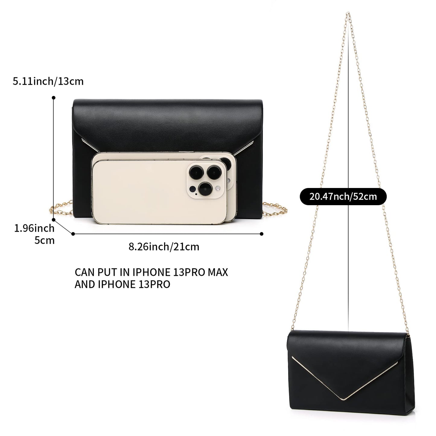 Labair Chic Vegan Leather Clutch Purse Envelope Clutch Bag for Women Evening Wedding Party Formal Purse Handbag. (Black)