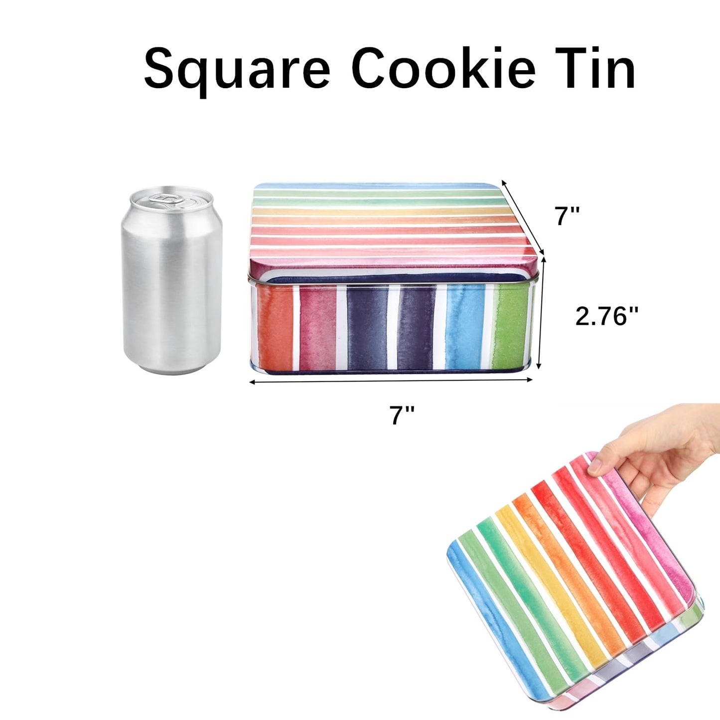 Yopay 3 Pack Metal Cookie Tin with Lid, Square Baking Cake Gift Tins for Patisseries, 7" x 7" x 2.76" Candy Brownies Snacks Chocolate Storage Container for Christmas Easter Thanks Giving Holiday