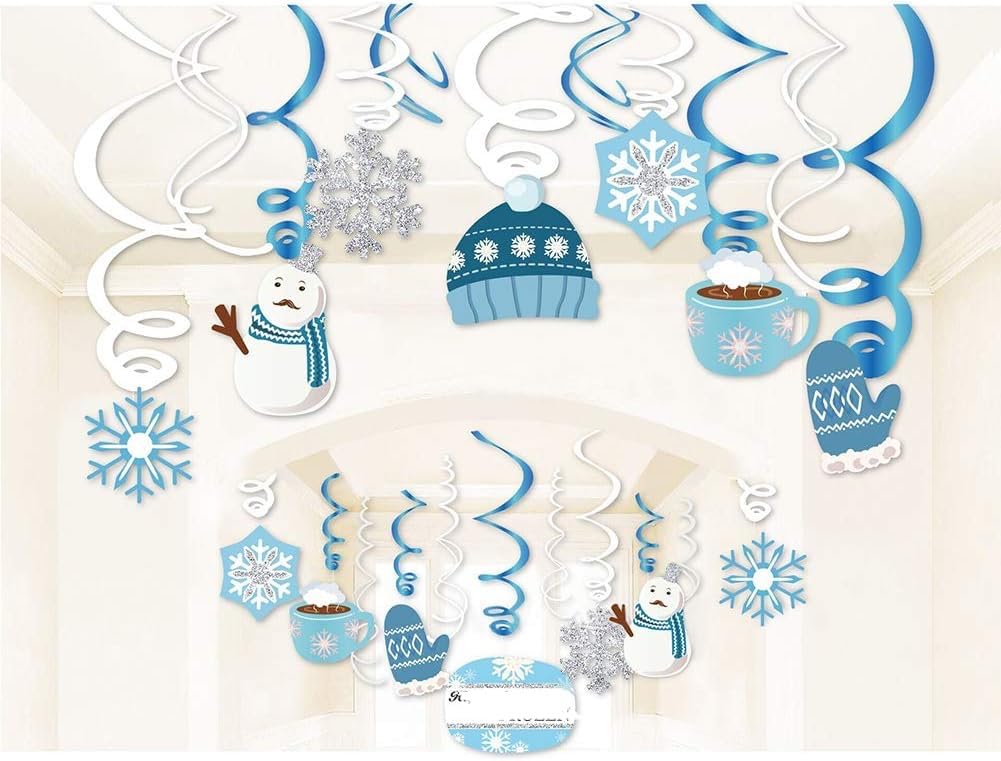 Christmas Snowman,Snowflake,Winter,Snow Hanging Swirl Decorations for Festival,Party,Together,Celling,Classroom,Home,Office,Bedroom(30Ct)