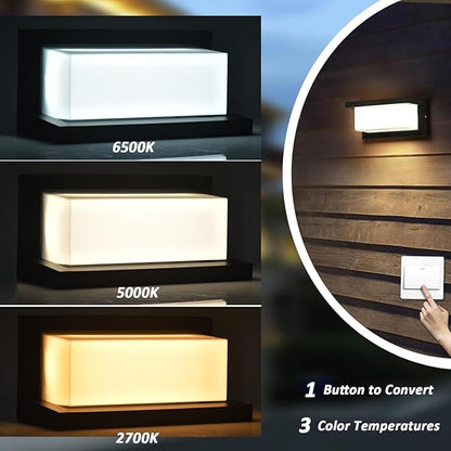 Modern Outdoor Wall Sconce Lighting 5000K 2 Pack, LED 3 Color White Outdoor Light Fixture Wall Mount Exterior Lights for House,Black 1500lm Outside Porch Lights for Garage Entryway (Convex-CCT)