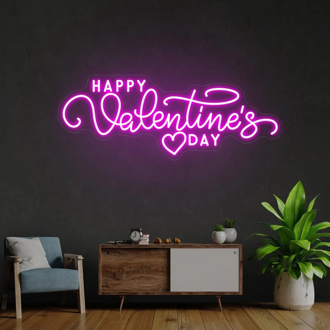 Happy Valentine's Day Neon Sign, Party Lover Wedding Home Ceremony, Valentine'S Day Neon Light for Home Room Wall Decoration Ins, Couple Room Light, Bar Home Lamp Party Dorm Living Room-Pink-16.5"