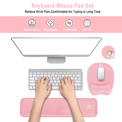 Memory Foam Set Wrist Rest Pad & Mouse Wrist Rest Support,Ergonomic Design for Office,Home,Laptop,Desktop Computer,Gaming Keyboard - Pink
