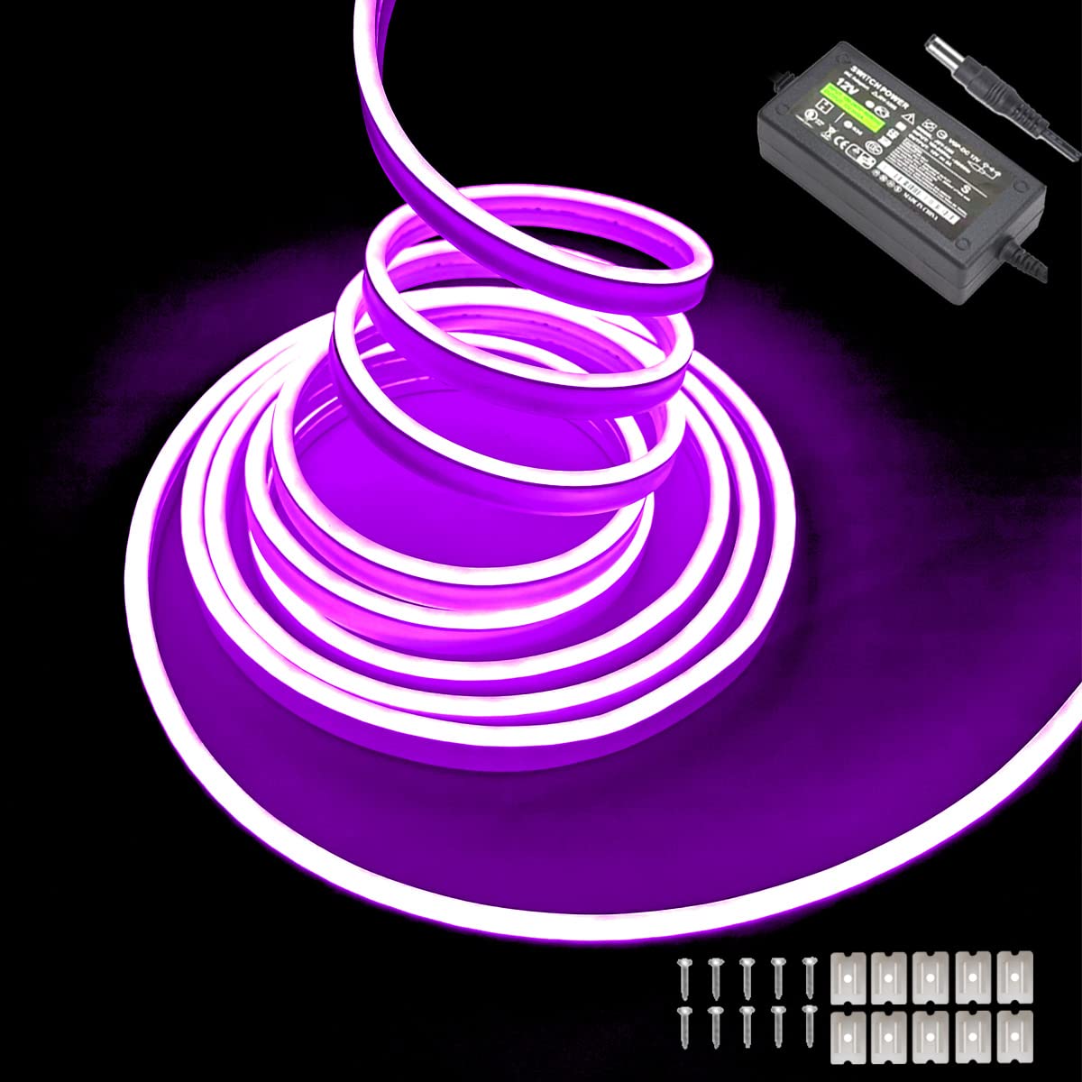 Maxlaxer Purple Neon LED Strip Lights, 16.4ft 12V Waterproof Flexible Light for Indoor/Outdoor Decoration (Includes Power Adapter)