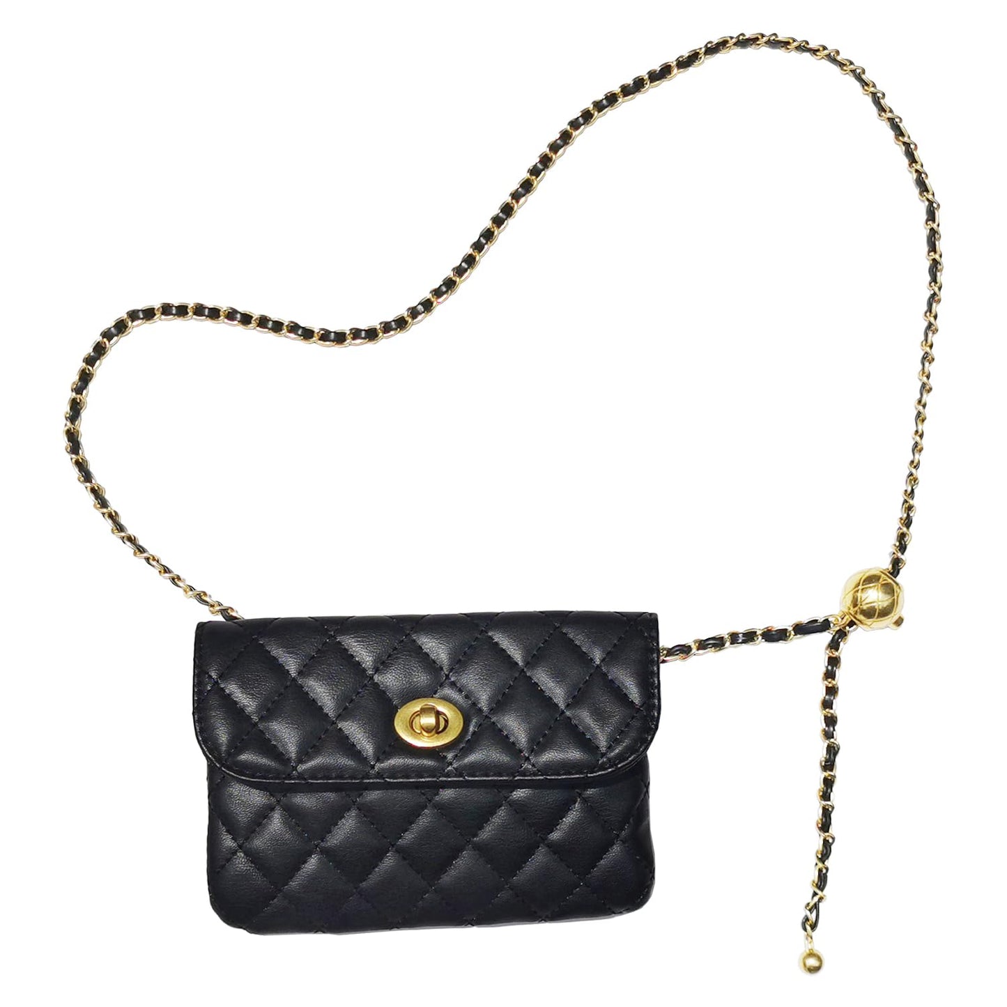 Larswon Chain Belt Bag for Women, Synthetic Leather Belt Purse Chain Purse Mini Goth Fanny Pack Fashion Waist Packs Detachable Small