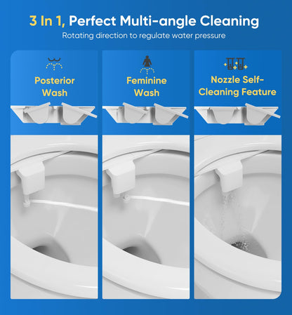 Ultra-Slim 3-in1 Bidet, Warm Water, Self-Cleaning, Posterior&Feminine Wash-(Retractable Dual Nozzles), Non-Electric Bidet Attachment for Toilet Seat, Adjustable Water Pressure, Stainless Steel Inlet