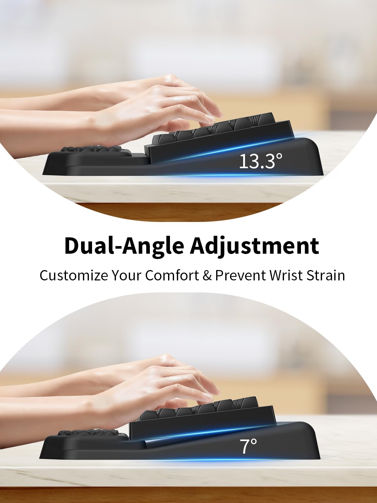 3-in-1 Ergonomic Keyboard Stand with Wrist Rest & Mouse Pad Set, Comfy Keyboard Riser Holder Soft Mousepad with Massage Design, Memory Foam and Non-Slip PU Base for Pain Relief, Black