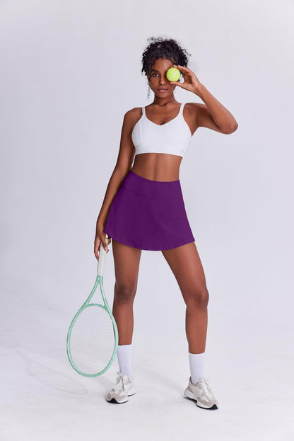 PINSPARK Purple Tennis Skirts 13" Mini Pleated Skirt Women Lightweight Golf Skorts with Pocket Pickleball Clothes,Purple Large