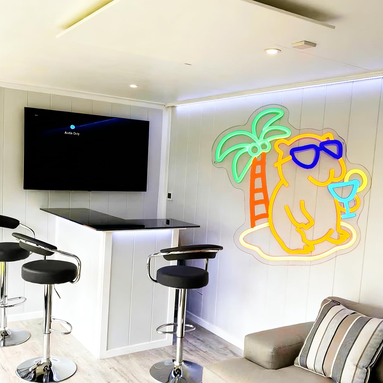 GYCLFNDDONG Beach Capybara Neon Sign Cocktails Ber Neon Sign for Wall Decor, Dimmable LED Beer Light Sign with USB Power for Bedroom Pub Bar Shop Party Man Cave Gift Decor