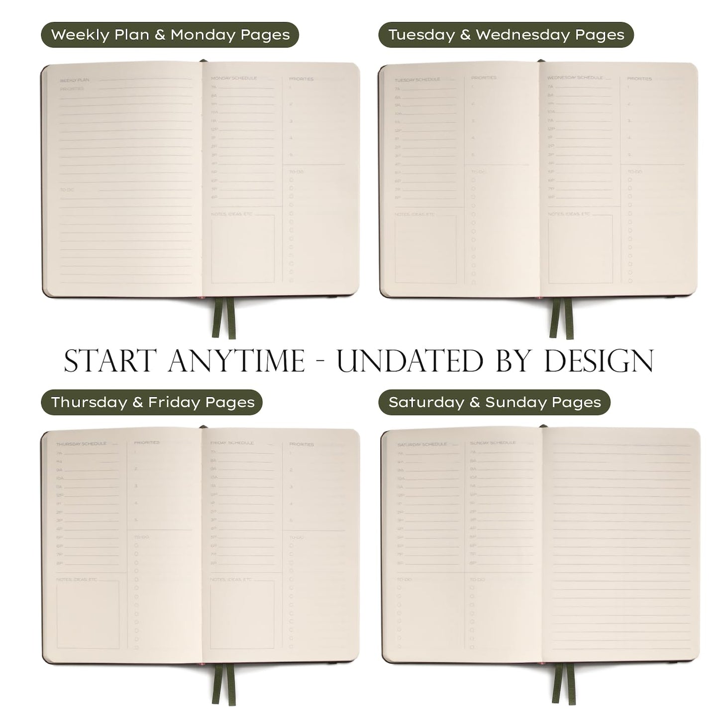 Anecdote Daily Planner w/ 2026-2027 Calendar | Start Anytime 26 Weeks Undated | 1 Page per Day | 8.5" x 5.2" | Hardcover To-Do List Organizer, Plan Your Success, Achieve Productivity Goals (Evergreen)