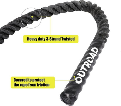 Heavy Battle Ropes - 1.5 Inch 30 Ft Polyester Workout Rope for CrossFit & Home Gym | Full Body Fitness Equipment, Black