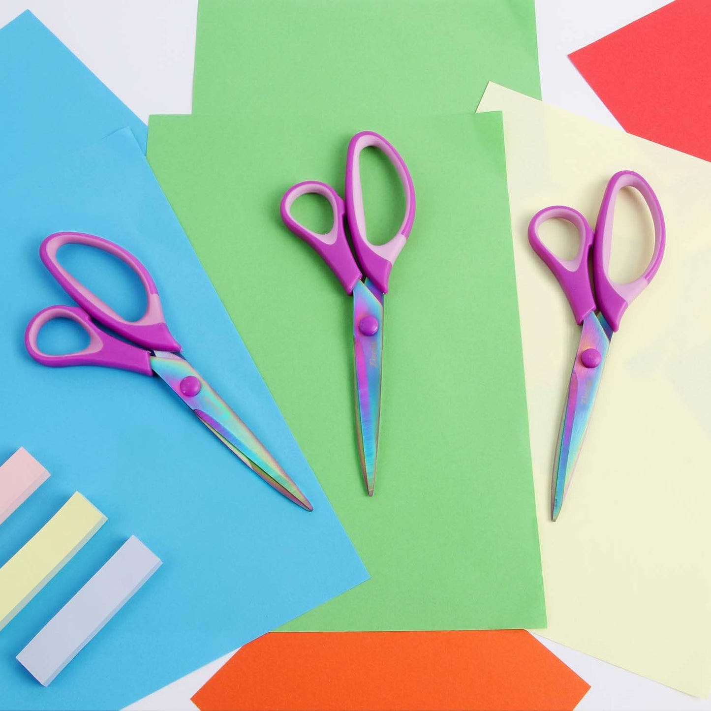 Zicolu 8.5" Scissors All Purpose, Multipurpose Office Scissors Set of 3 Pack, Titanium Coating Sharp Blade, Soft Comfort-Grip, Ideal for Fabric, School, Home, Craft & Sewing, Right/Left Handed, Purple