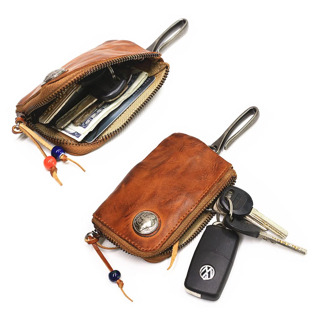 Wugebud 1 Pcs Leather Mini Medieval Pouch Keychain, Coin Organizer, Change Holder, Leather zipper Pouch for Men & Women