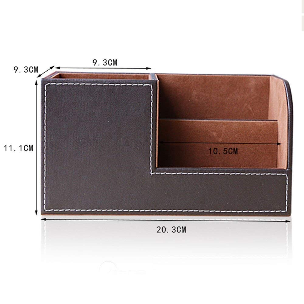 KINGFOM Desk Organizer Office Supplies Caddy Pu Leather Multi-function Storage Box Pen/Pencil,Cell phone, Business Name Cards Remote Control Holder Black