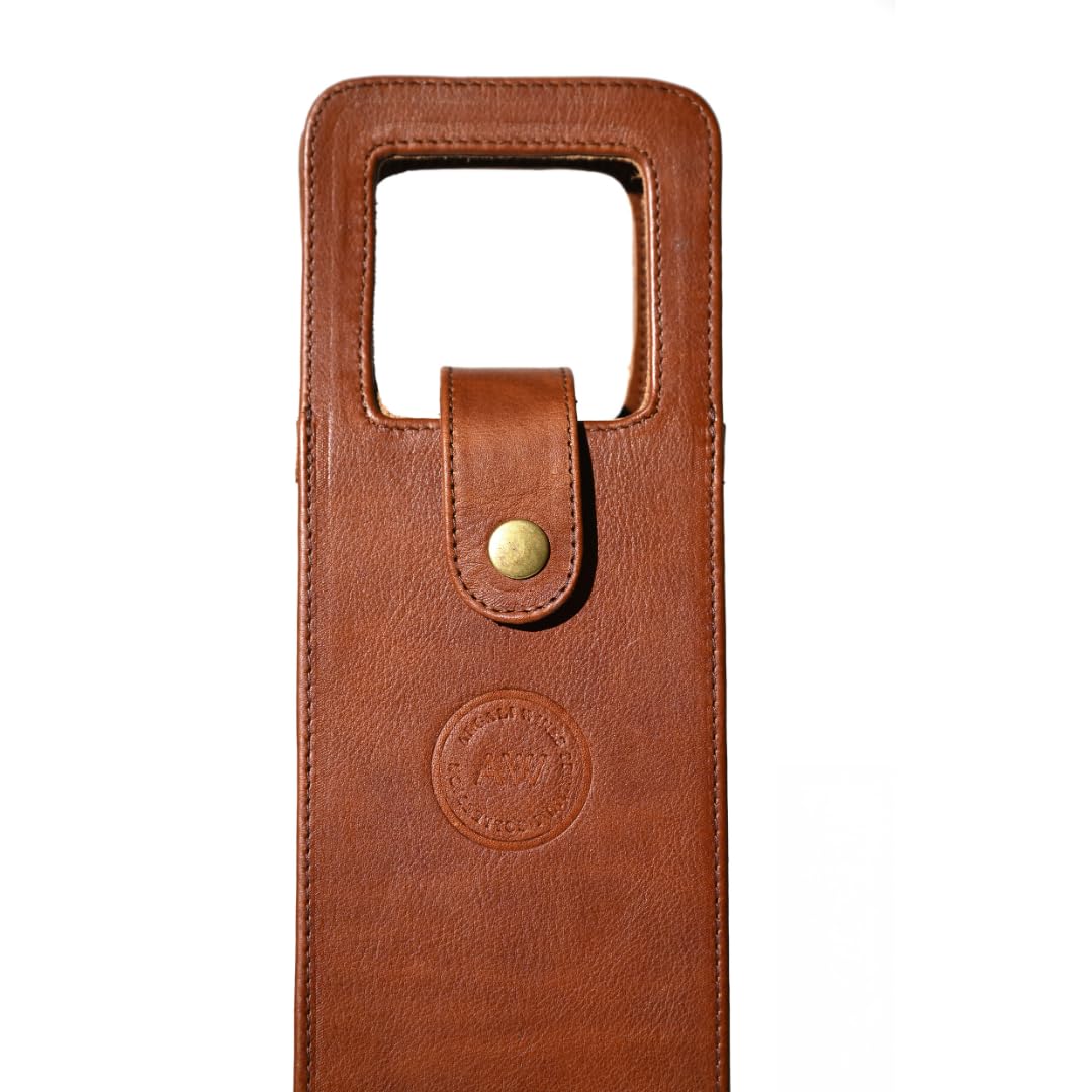 Argali Wines Premium Collection Single Bottle Wine Tote - Genuine Leather, Elegant & Durable, Secure Locking Strap, Sophisticated Gift for Wine Enthusiasts (Brown)