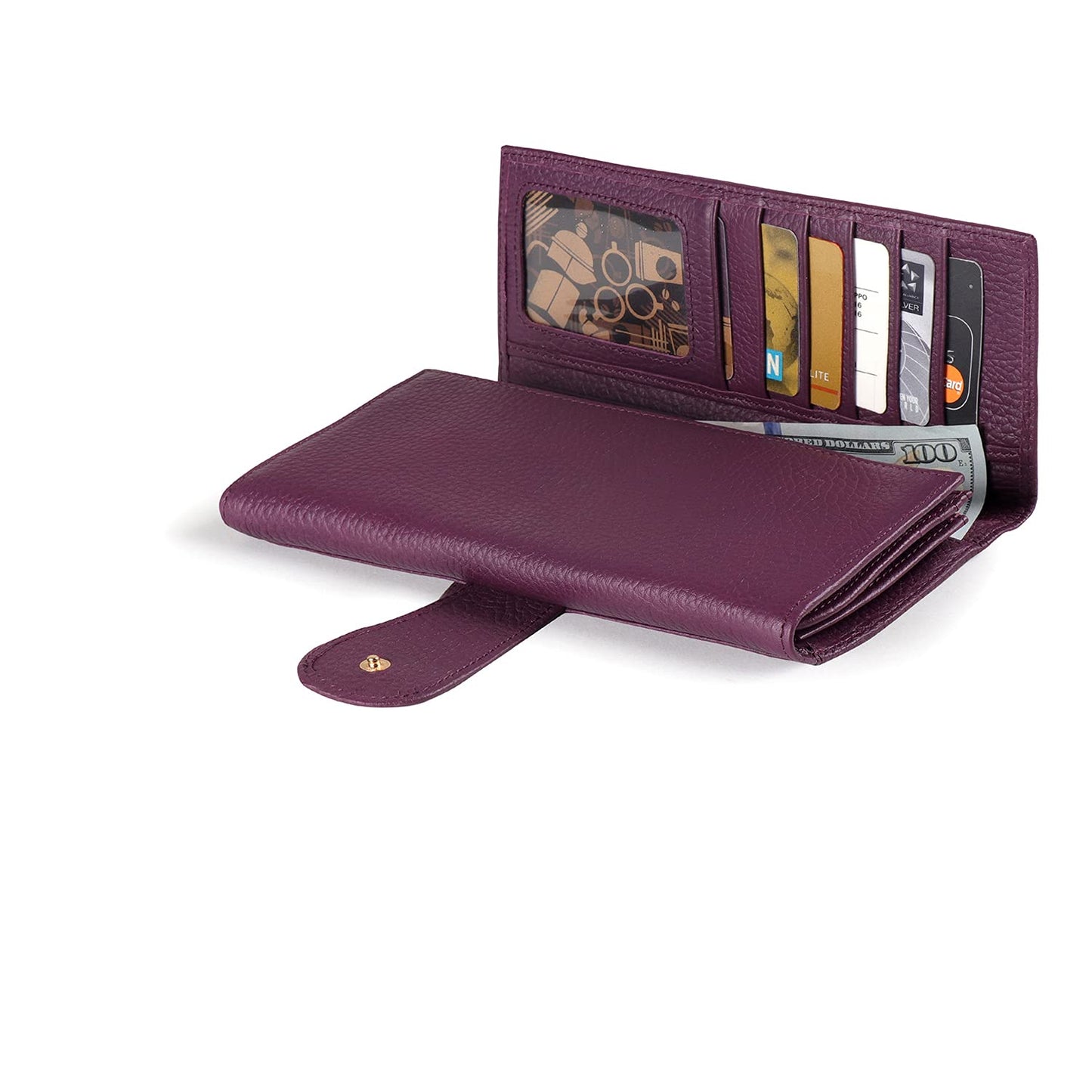 Otto Angelino Genuine Leather Zippered Envelope Wallet with Phone Compatible Slots - RFID Blocking -Unisex