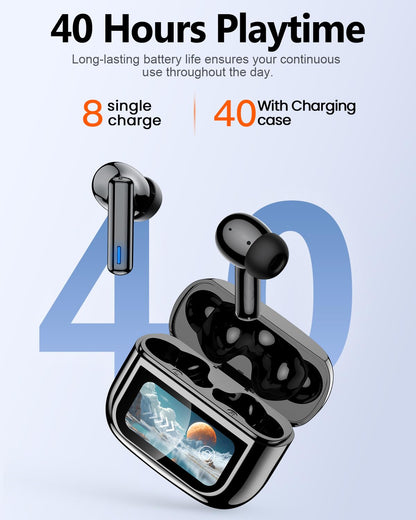 ZIUTY Wireless Earbuds Bluetooth Headphones, ANC/ENC Noise Cancelling, Ear Buds with Multifuntional Touch Screen, 40H Stereo Sound for Sports, IPX7 Clear Calls, 5 EQ for iOS Android(Black)