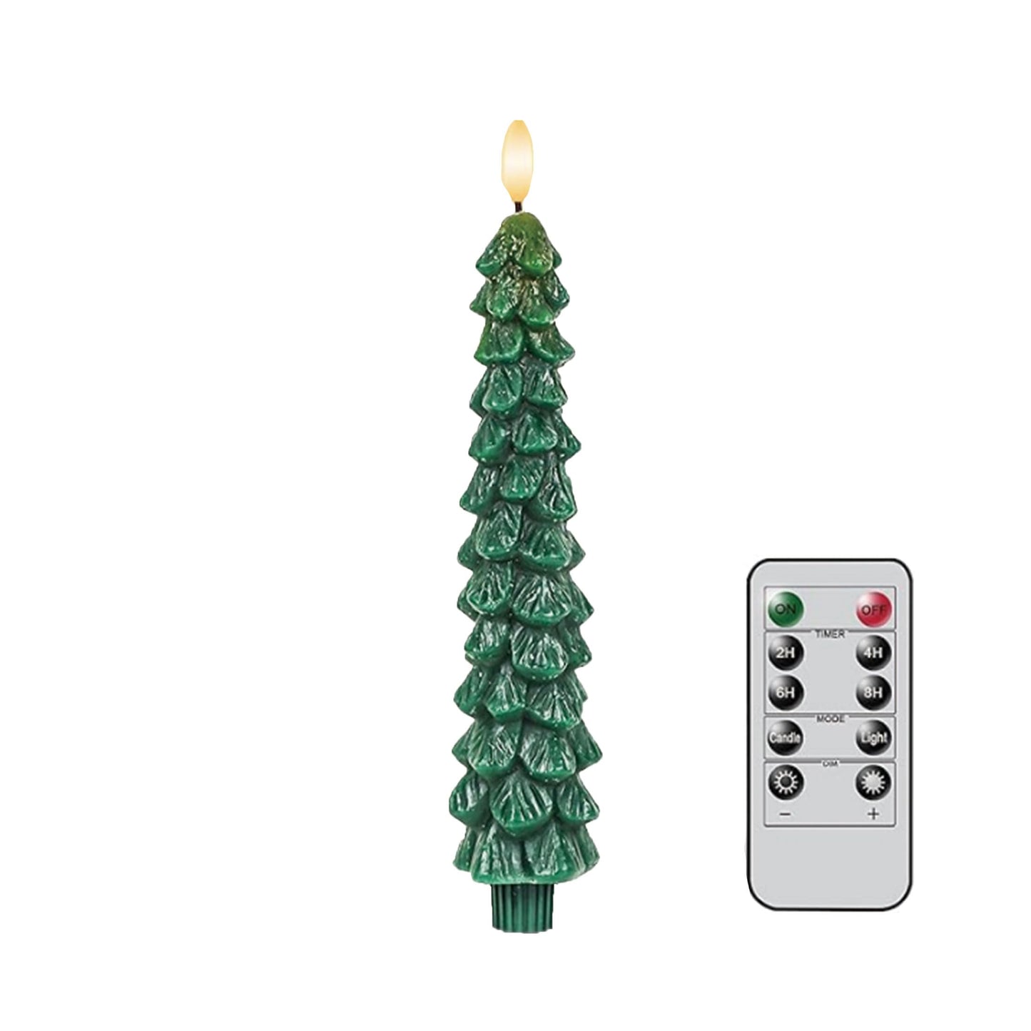 Qaeshi Christmas Tree Candles with Remote, Real Wax LED Flameless Taper Candles, Battery Operated 3D Flickering Candlesticks, Tree Taper Candle for Window Home Christmas Table Decorations (1pcs)