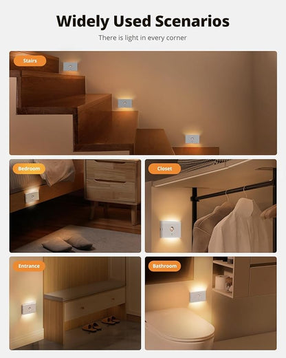 wowatt Rechargeable Motion Sensor Stair Light, Whtie Automatic Lights with Magnetic Mount, Dimmable Step Lights Indoor for Stairway, Hallway, Kitchen, Bathroom(8 Packs)