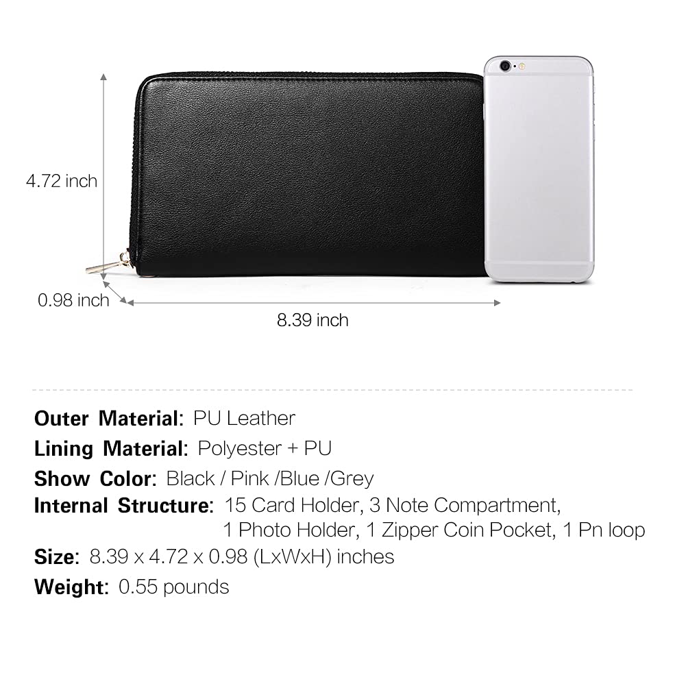 CLUCI Women's Large PU Leather Wristlet Wallet Purse with RFID Blocking Zip Around Card Holder Ladies Travel Clutch