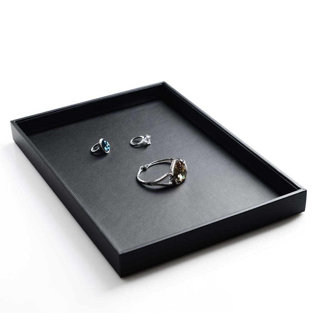 Oirlv Black Leather Jewelry Display Flat Tray Perfume Accessories Trinket Watch/Earring/Ring Storage Organizer