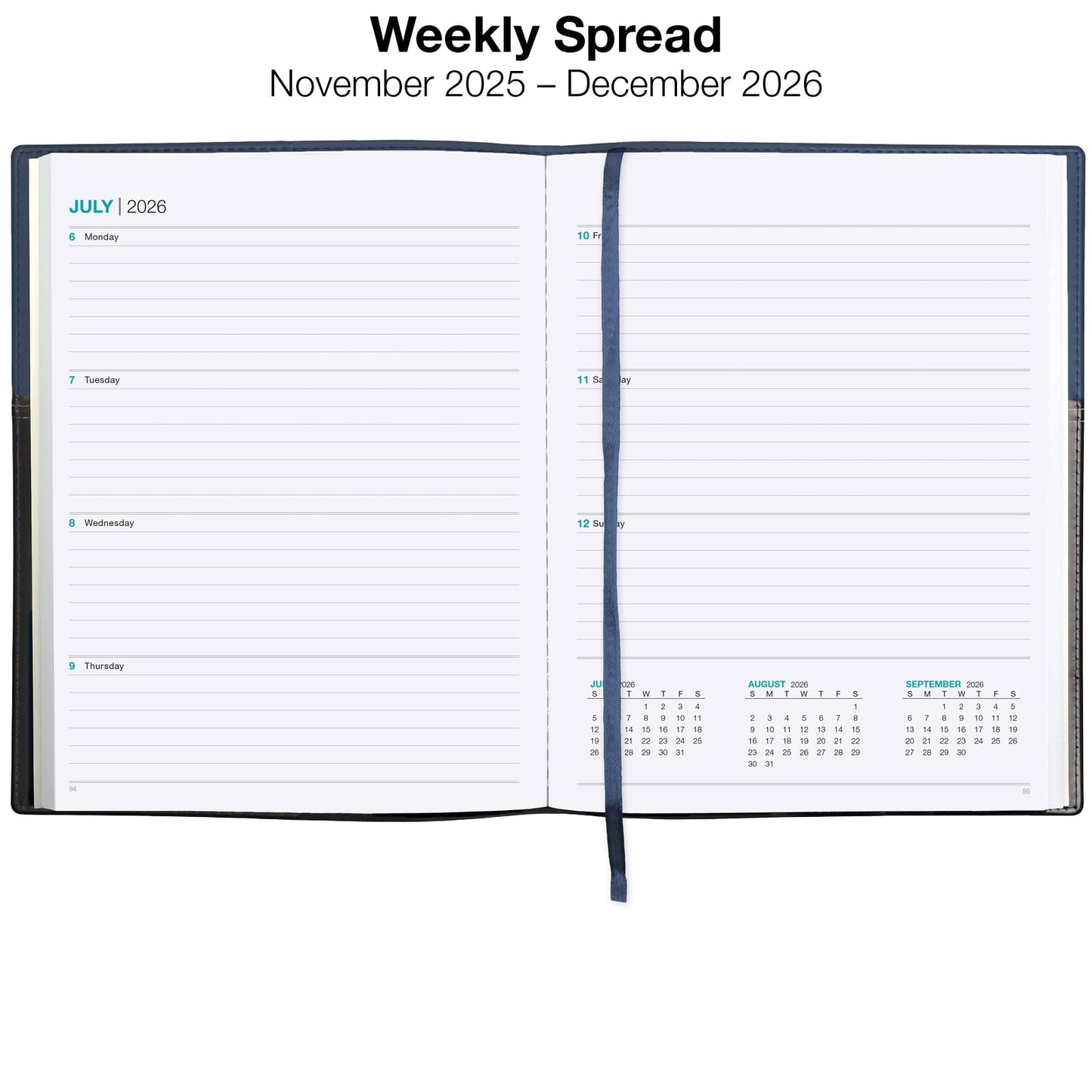 2026 Planner Calendar, 8"x10" : Includes 14 Months (November 2025 - December 2026) / 2026 Weekly Planner/Weekly Agenda/Monthly Calendar Organizer (Navy/Black)