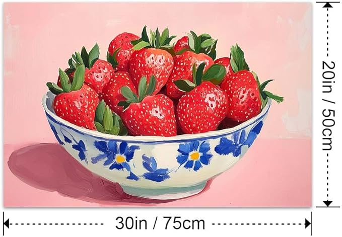 Yesad Strawberry Wall Art Print, Pink Kitchen Wall Décor Fruits Prints Canvas Wall Art Vintage Painting Pictures Modern Wall Décor for Living Room Dining Room Bedroom (Unframed,30”x20”, Strawberry)