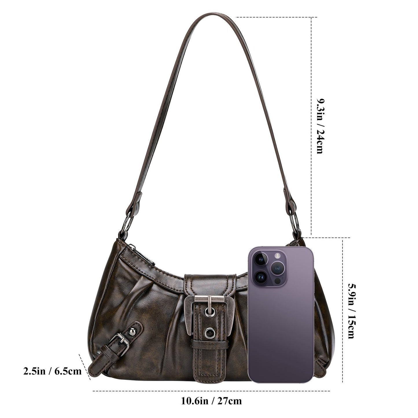 WantGor Women's Shoulder Bag Clutch Tote Bags Top Handle Purse Zipper Vintage Handbag Buckle Punk Hobo Purses Trendy Underarm Bag (Brown)
