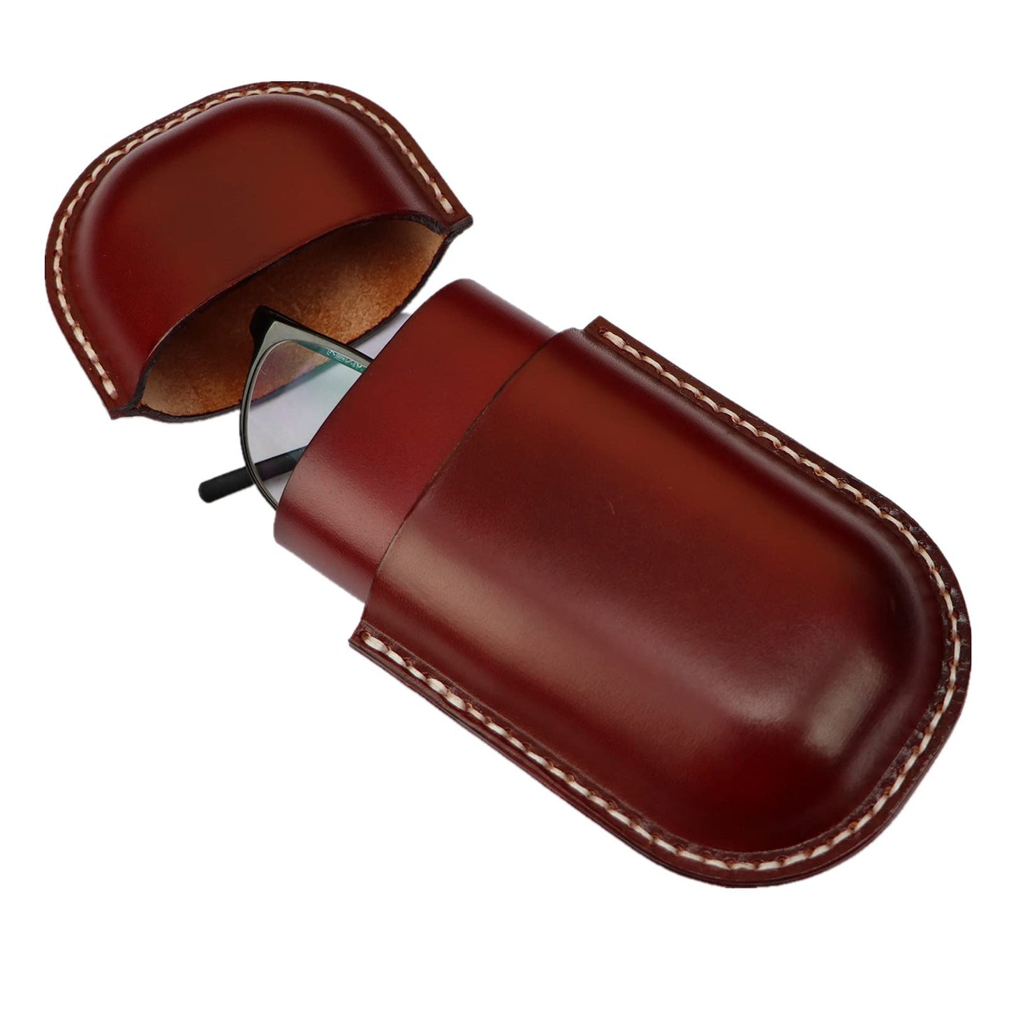 Fanyixuan Leather Glasses Case Cowhide Vintage Men And Women Nearsighted Glasses Sunglasses Travel Anti-Crush Storage Box (Crimson)