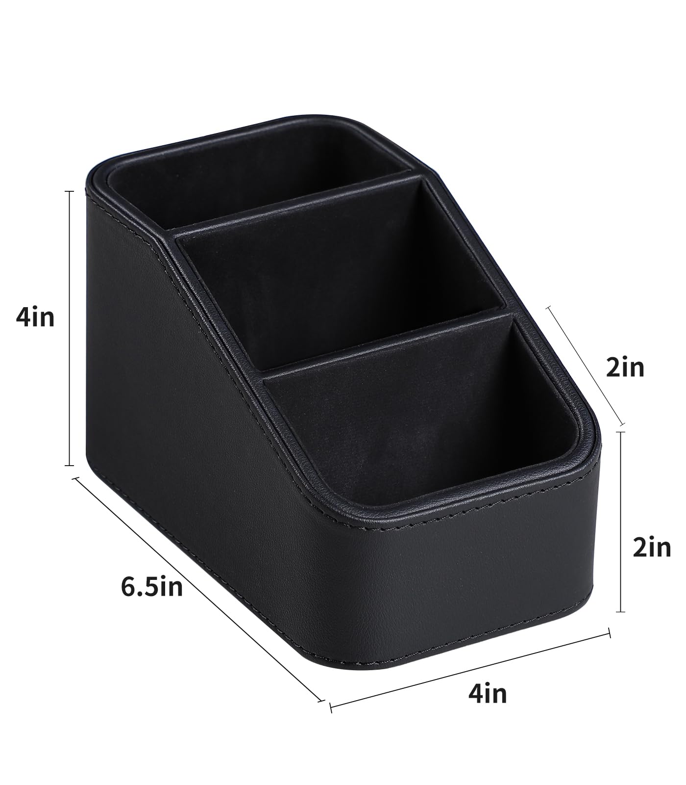 NICLNGSH PU Leather Remote Control Holder, Small Desk Organizer Office Supply Bedside Caddy for Nightstand End Table Couch, Pen Remote Organizer with 3 Compartments (Black)