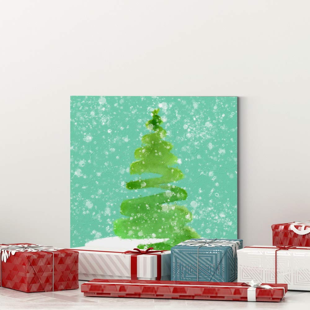 Renditions Gallery Abstract Christmas Tree Wall Art, Cute Winter Artwork, Festive Green Holiday Decor, Premium Gallery Wrapped Canvas, Ready to Hang, 16 in H x 16 in W, Made in America