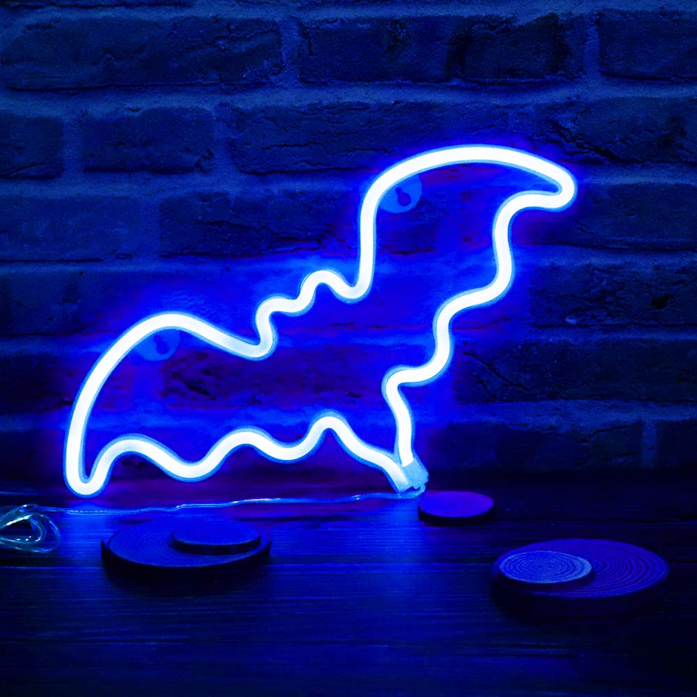 Vicila Bat Neon Signs Halloween Night Lights, LED Neon Lights Spooky Gifts Bat Shape Lamp for Wall, Festival, Party Teens Bedroom Decor-Bat(Blue)