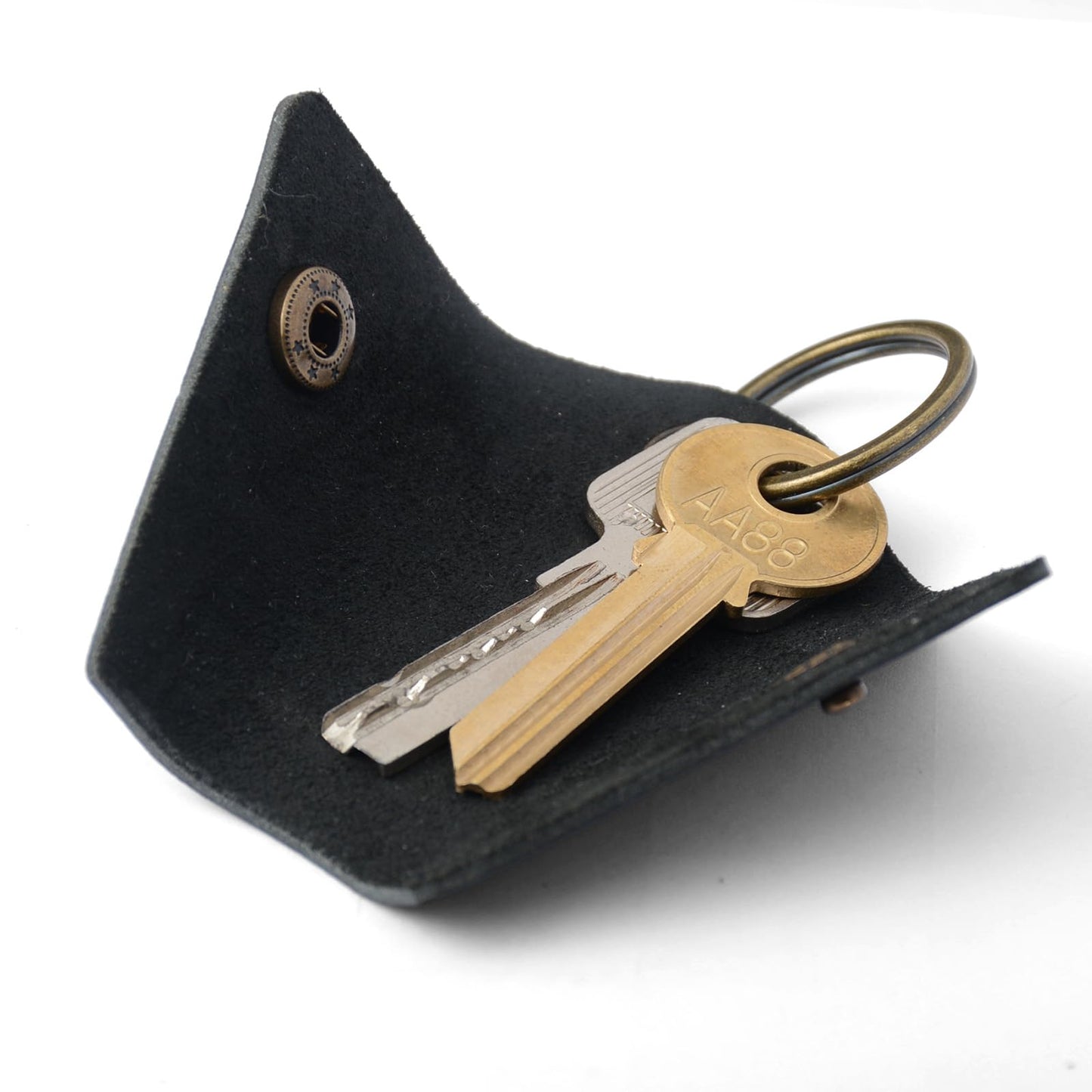 2-Pack Handmade Crazy Horse Leather Wrap Keychain with Snap Closure, Key Ring Cover and Silencer Sleeve - Men's Key Organizer (Light Brown/Black)