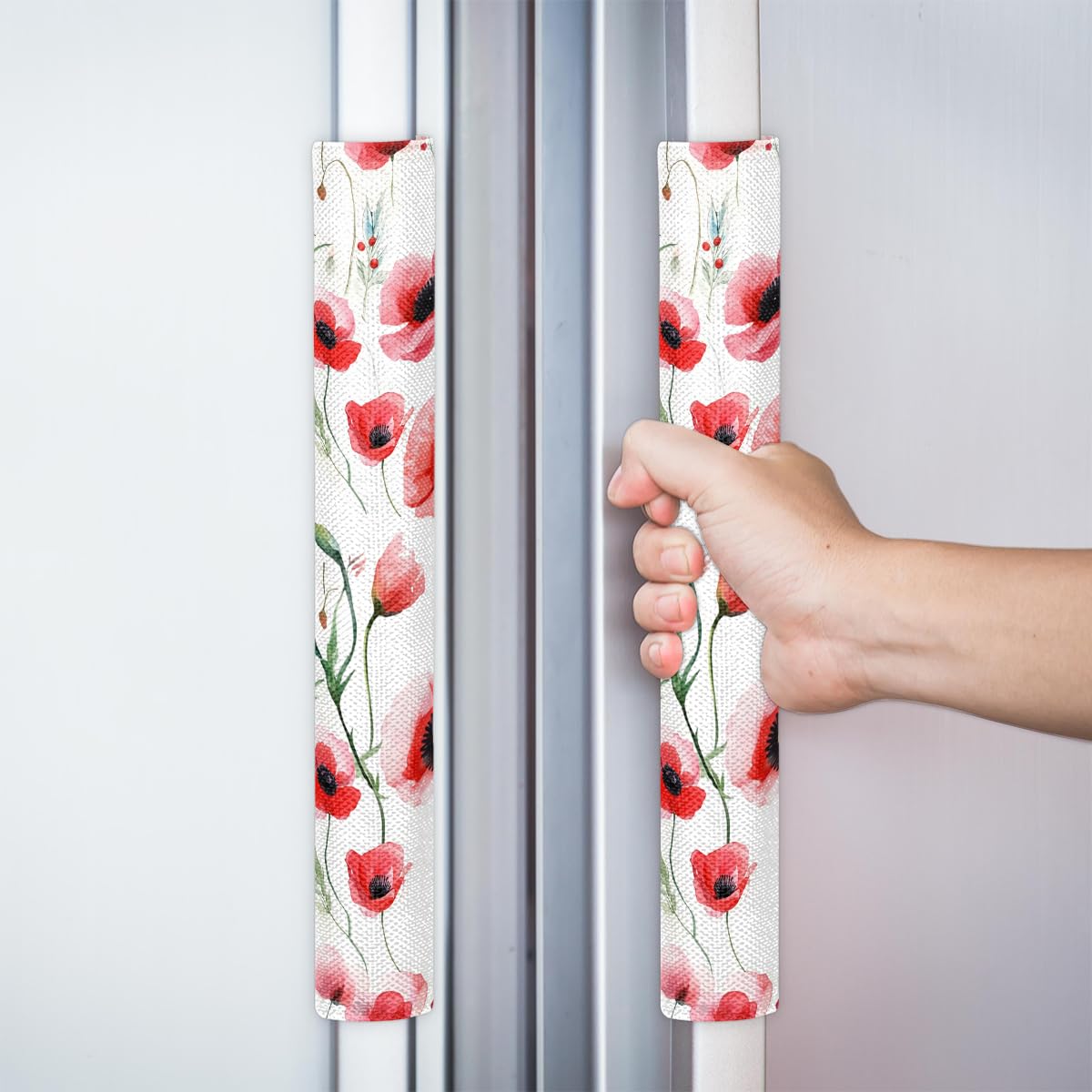 Pardick Refrigerator Door Handle Covers Set of 2, Red Flower Fridge Handle Cover Washable Fridge Dishwasher Oven Door Decor Protector Handle Cover, Keep Your Kitchen Appliance Clean
