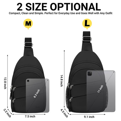 Tuwubi Crossbody Bags for Women, Sling Bag for Men, Small Hiking Backpack Anti Theft Lightweight for Outdoors Travel (M, Black)